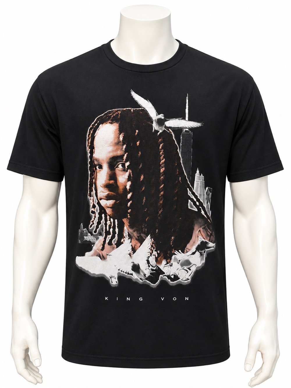 King Von Black Brown White Rap Hip Hop Streetwear Graphic T-Shirt XL Made in USA